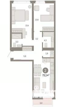 2-к квартира, вторичка, 73м2, 7/8 этаж