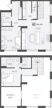 2-к квартира, вторичка, 85м2, 4/4 этаж
