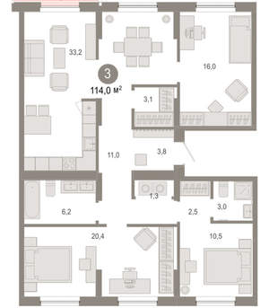 3-к квартира, вторичка, 114м2, 9/17 этаж