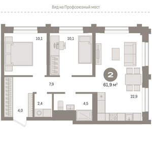 2-к квартира, вторичка, 62м2, 2/9 этаж