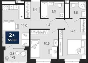 2-к квартира, вторичка, 54м2, 4/16 этаж