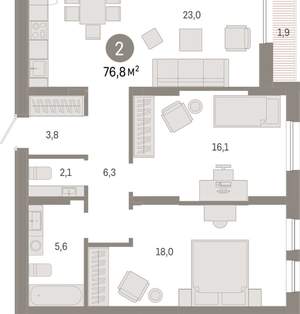 2-к квартира, вторичка, 77м2, 10/17 этаж