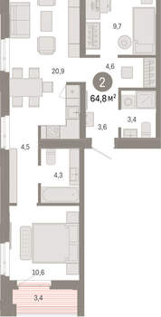 2-к квартира, вторичка, 65м2, 4/25 этаж