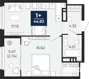 1-к квартира, вторичка, 45м2, 7/21 этаж