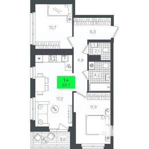 2-к квартира, строящийся дом, 60м2, 7/21 этаж