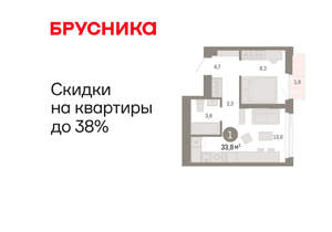 1-к квартира, вторичка, 34м2, 20/25 этаж