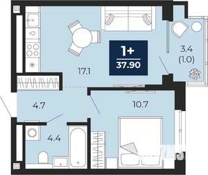 1-к квартира, вторичка, 38м2, 12/16 этаж