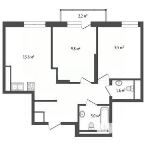 2-к квартира, вторичка, 46м2, 20/25 этаж