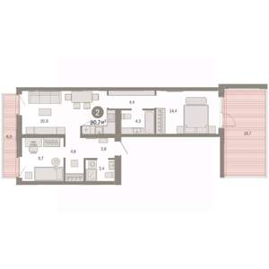 2-к квартира, вторичка, 91м2, 2/7 этаж