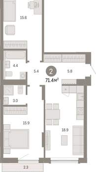 2-к квартира, вторичка, 71м2, 2/8 этаж