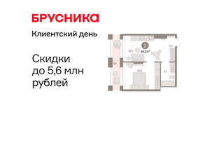 1-к квартира, вторичка, 47м2, 17/17 этаж