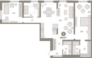 3-к квартира, вторичка, 129м2, 7/16 этаж