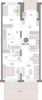 1-к квартира, вторичка, 107м2, 1/17 этаж