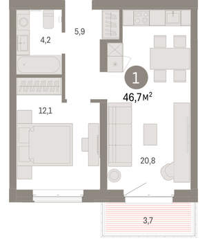 1-к квартира, вторичка, 47м2, 3/11 этаж