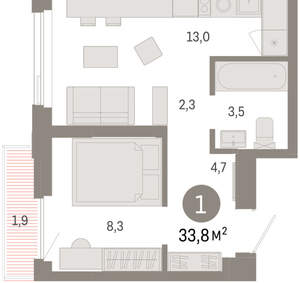 1-к квартира, вторичка, 34м2, 6/25 этаж