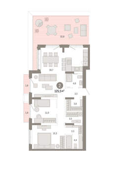2-к квартира, вторичка, 126м2, 8/11 этаж