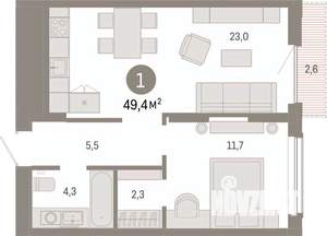 1-к квартира, вторичка, 49м2, 10/17 этаж