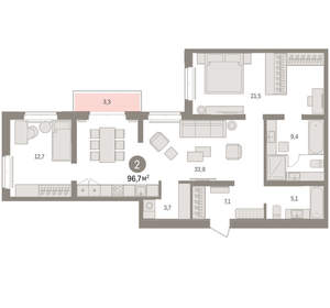 2-к квартира, вторичка, 97м2, 7/16 этаж