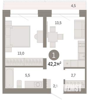 1-к квартира, вторичка, 42м2, 3/7 этаж