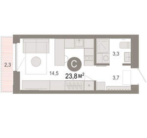 Студия квартира, вторичка, 24м2, 15/17 этаж