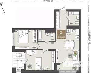 2-к квартира, вторичка, 68м2, 3/15 этаж