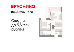 1-к квартира, вторичка, 45м2, 11/16 этаж