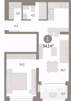 1-к квартира, вторичка, 54м2, 4/8 этаж