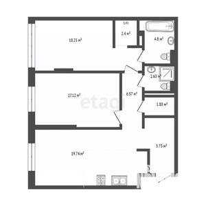 2-к квартира, вторичка, 80м2, 8/13 этаж