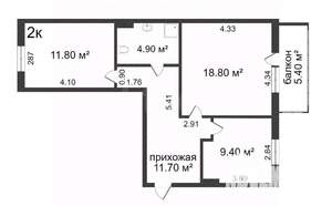 2-к квартира, вторичка, 56м2, 10/10 этаж