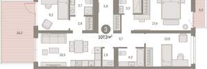 3-к квартира, вторичка, 107м2, 2/25 этаж
