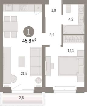 1-к квартира, вторичка, 46м2, 3/16 этаж