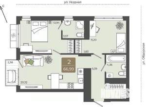 2-к квартира, вторичка, 67м2, 13/15 этаж