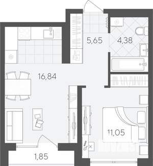 1-к квартира, вторичка, 40м2, 5/9 этаж