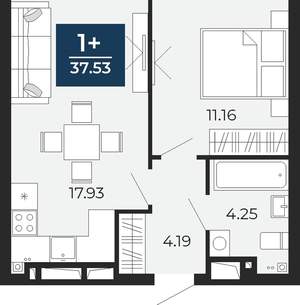 1-к квартира, вторичка, 38м2, 11/24 этаж