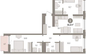 3-к квартира, вторичка, 82м2, 7/10 этаж