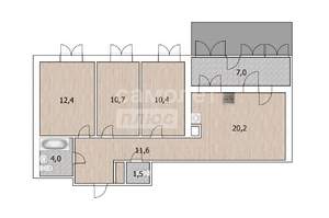 3-к квартира, вторичка, 71м2, 5/7 этаж