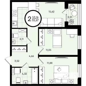 2-к квартира, вторичка, 56м2, 3/4 этаж