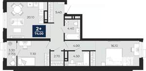 2-к квартира, вторичка, 76м2, 18/24 этаж