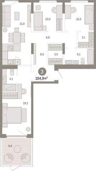 3-к квартира, вторичка, 105м2, 2/16 этаж