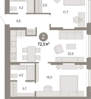 2-к квартира, вторичка, 73м2, 2/17 этаж