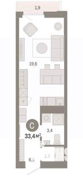 Студия квартира, вторичка, 33м2, 6/25 этаж