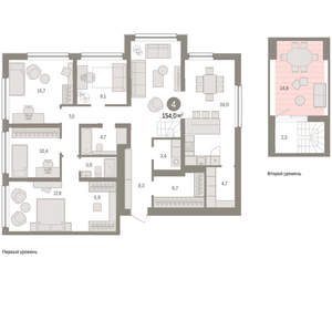 4-к квартира, вторичка, 154м2, 8/9 этаж