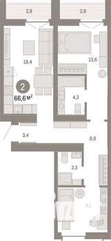 2-к квартира, вторичка, 67м2, 4/8 этаж