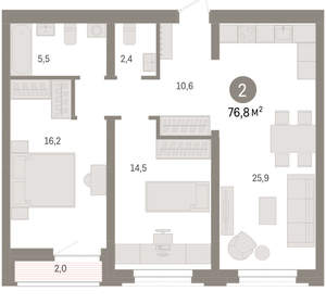 2-к квартира, вторичка, 77м2, 5/10 этаж