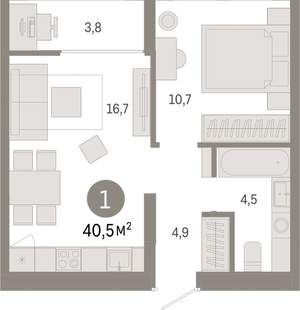 1-к квартира, вторичка, 40м2, 9/17 этаж