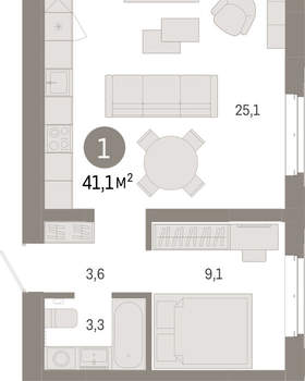 1-к квартира, вторичка, 41м2, 4/11 этаж