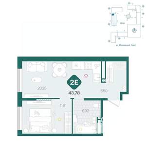 2-к квартира, вторичка, 44м2, 11/17 этаж