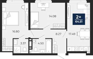 2-к квартира, вторичка, 65м2, 10/22 этаж