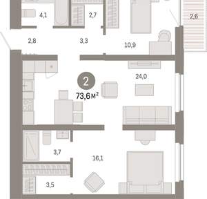 2-к квартира, вторичка, 74м2, 7/16 этаж