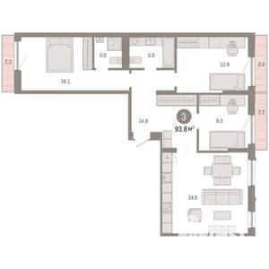 3-к квартира, вторичка, 94м2, 5/7 этаж